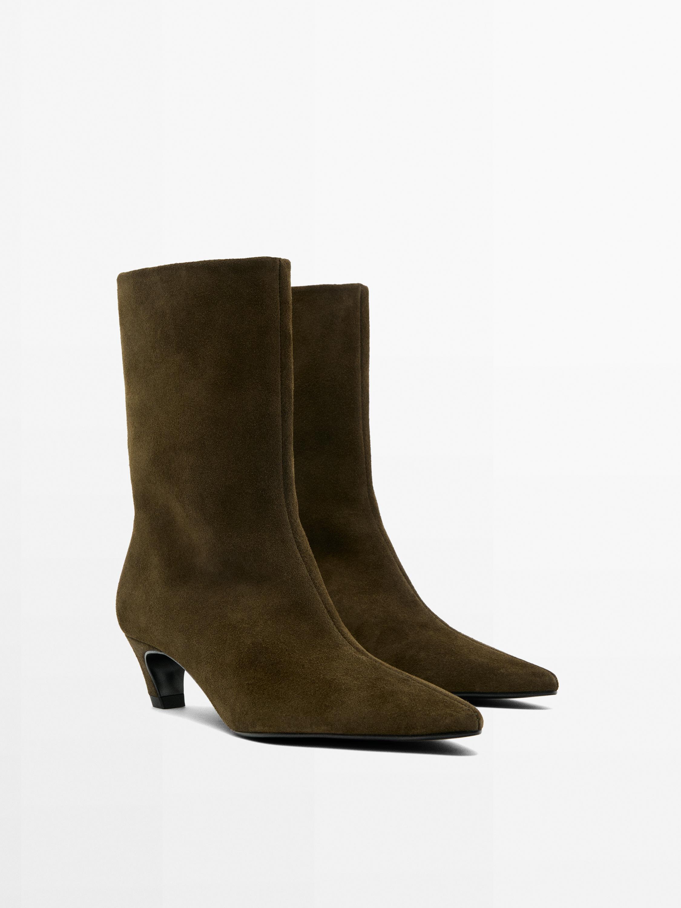 Bottines croûte de cuir talon